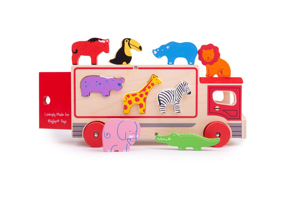 Bigjigs Toys Drevené auto so zvieratkami safari