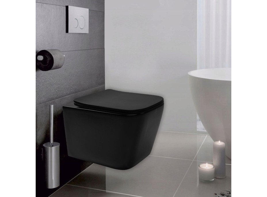 Závesné WC Rea Julio RIMLESS + Duroplast sedátko flat - čierne matné