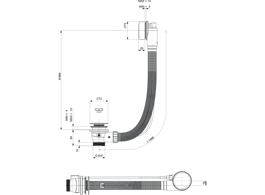 Polysan Vaňová súprava, bovden, dĺžka 1000mm, zátka 72mm, chróm 71854