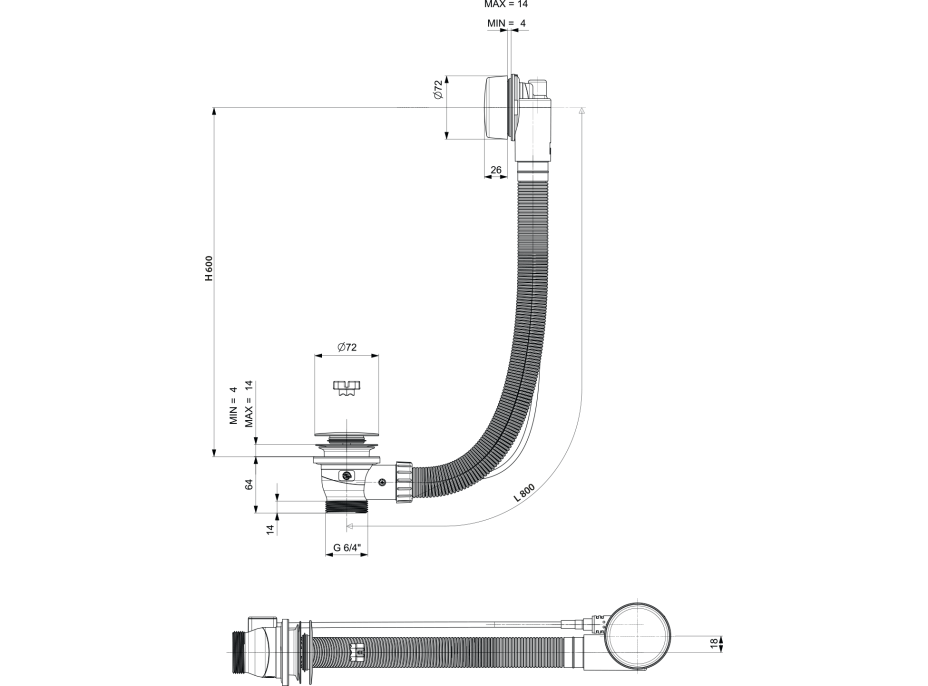 Polysan Vaňová súprava, bovden, dĺžka 800mm, zátka 72mm, čierna mat 71852.21