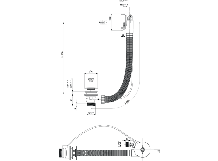 Polysan Vaňová súprava s napúšťaním, bovden, dĺžka 800mm, zátka 72mm, biela 71853.10