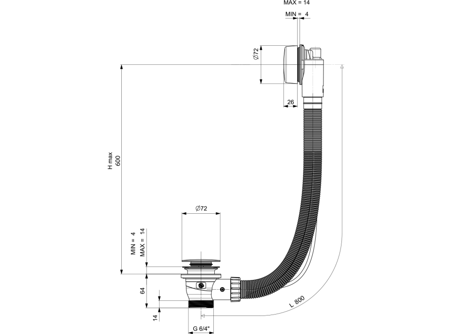 Polysan MARBLE vaňová súprava, bovden, dĺžka 800mm, čierna mat 11042.21