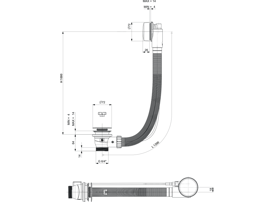 Polysan Vaňová súprava, bovden, dĺžka 1200mm, zátka 72mm, biela 71856.10