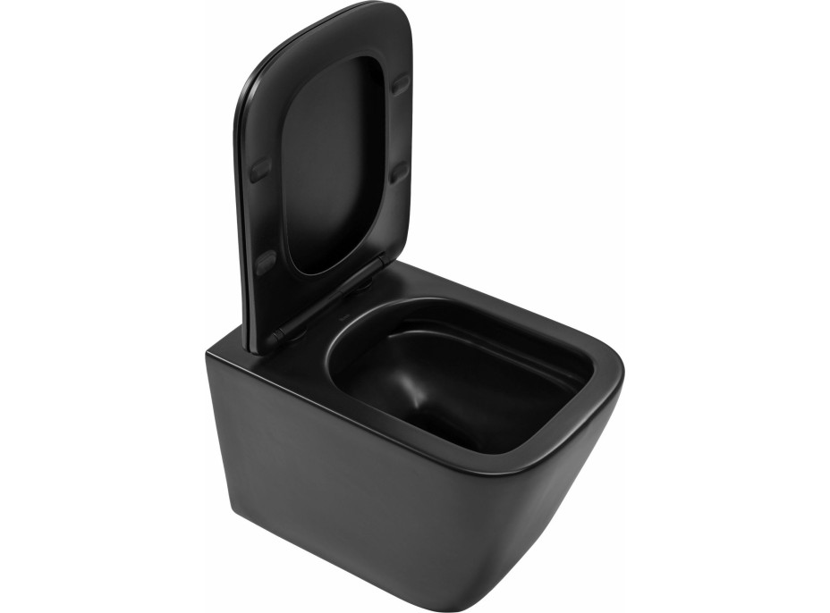 Závesné WC Rea Julio RIMLESS + Duroplast sedátko flat - čierne matné