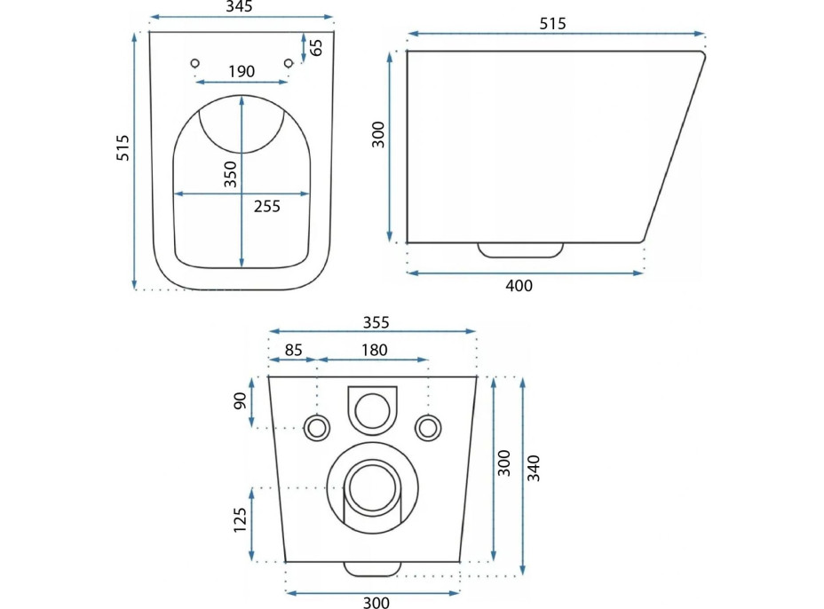 Závesné WC Rea Julio RIMLESS + Duroplast sedátko flat - čierne matné