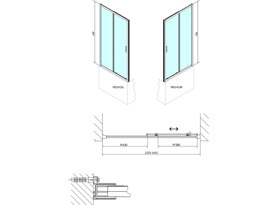 Polysan DEEP sprchové dvere posuvné 1400x1500mm, číre sklo MD1415