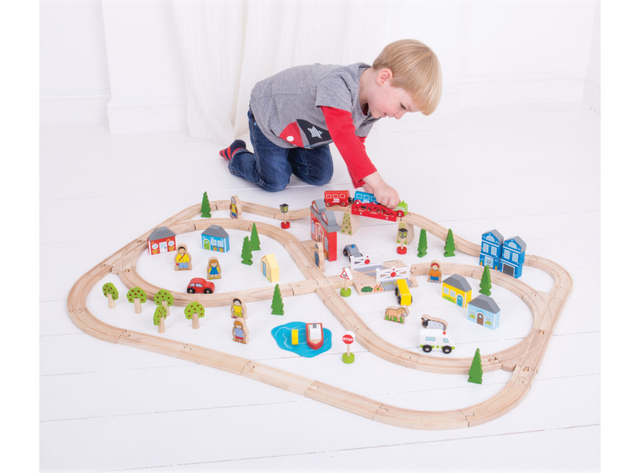 Bigjigs Rail Drevená vláčikodráha mesto a dedina 91 dielov