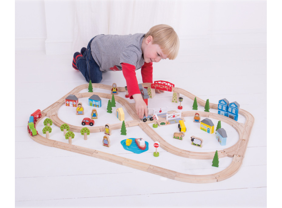 Bigjigs Rail Drevená vláčikodráha mesto a dedina 91 dielov