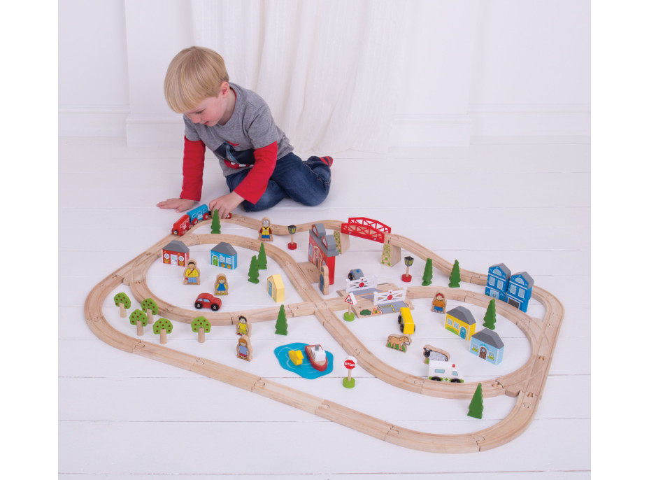 Bigjigs Rail Drevená vláčikodráha mesto a dedina 91 dielov