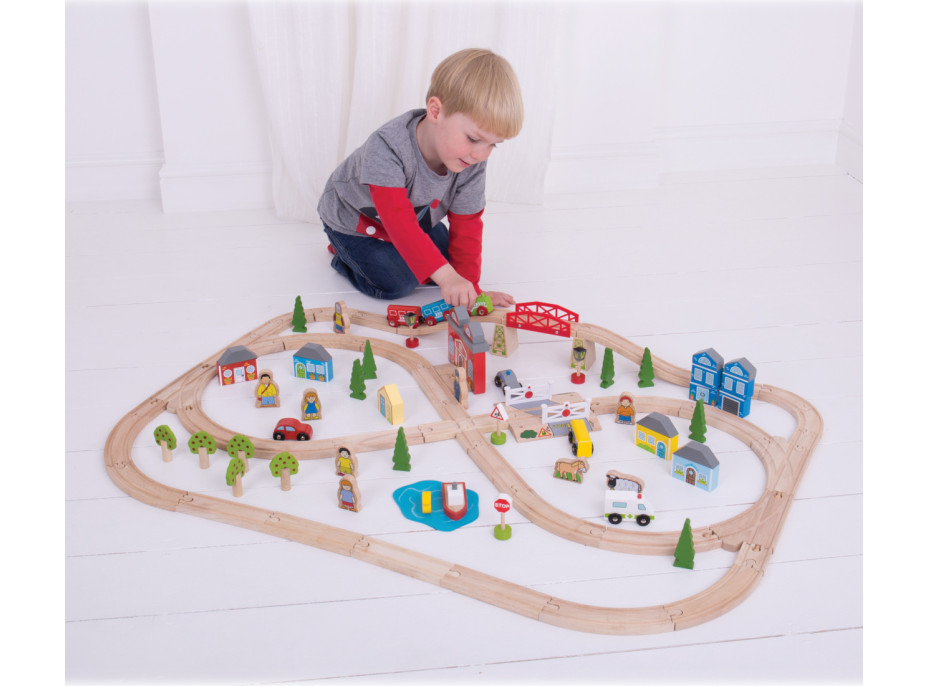 Bigjigs Rail Drevená vláčikodráha mesto a dedina 91 dielov