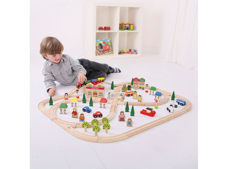 Bigjigs Rail Drevená vláčikodráha mesto a dedina 91 dielov