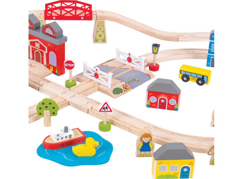 Bigjigs Rail Drevená vláčikodráha mesto a dedina 91 dielov