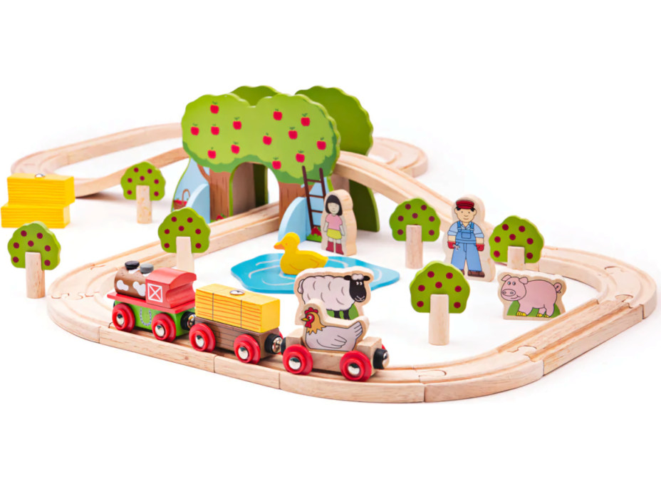 Bigjigs Rail Drevená vláčikodráha farma