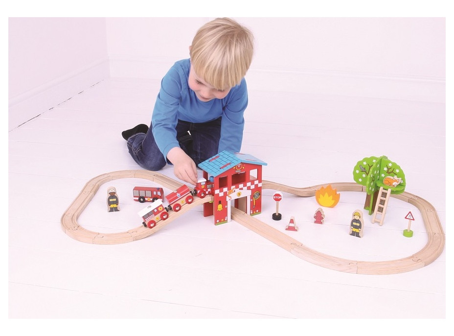 Bigjigs Rail Drevená vláčikodráha hasičská stanica