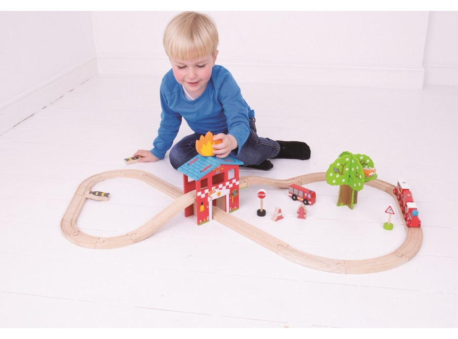 Bigjigs Rail Drevená vláčikodráha hasičská stanica