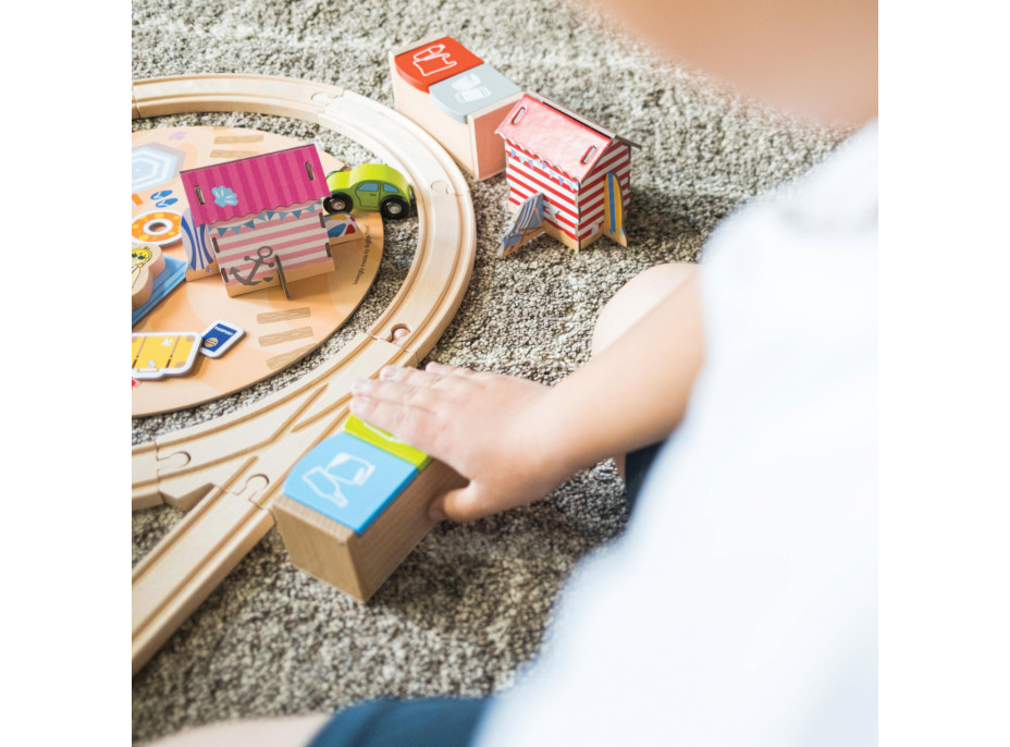 Bigjigs Rail Drevená vláčikodráha Upratovanie pobrežia 70 dielov