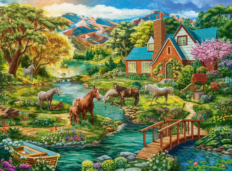 CASTORLAND Puzzle Idylický dom s koňmi 2000 dielikov