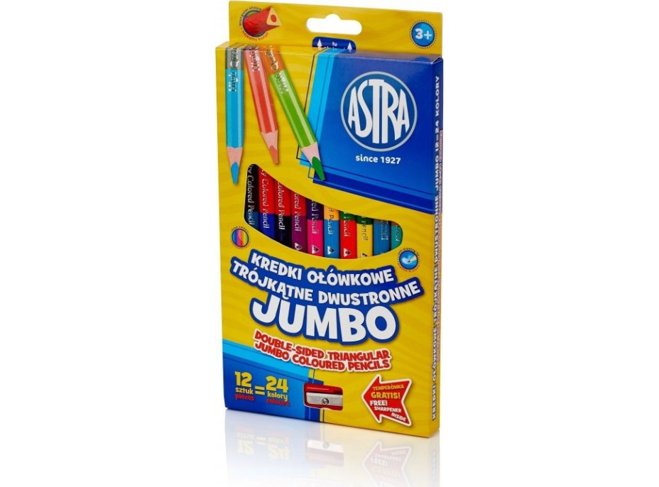 ASTRA Trojhranné obojstranné pastelky JUMBO 12 ks, 24 farieb