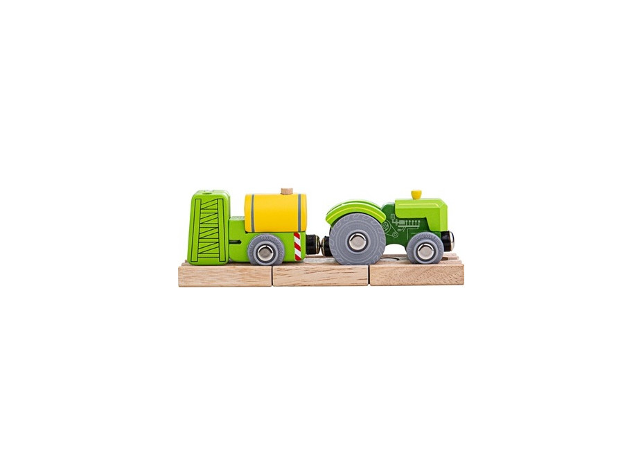 Bigjigs Rail Traktor s vlečkou zelený