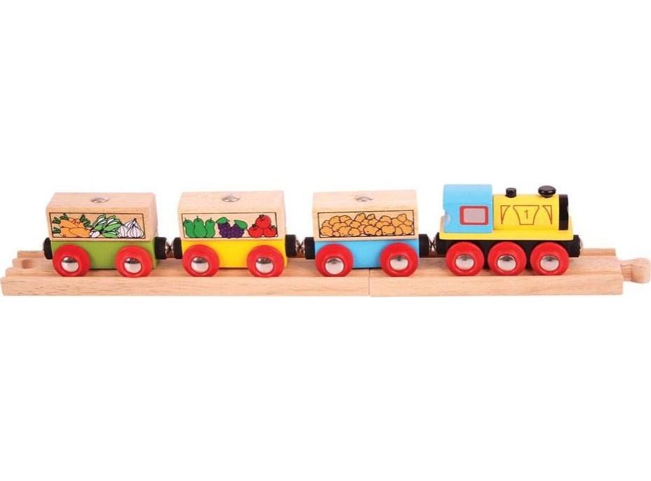 Bigjigs Rail Nákladný vlak so zeleninou + 3 koľaje