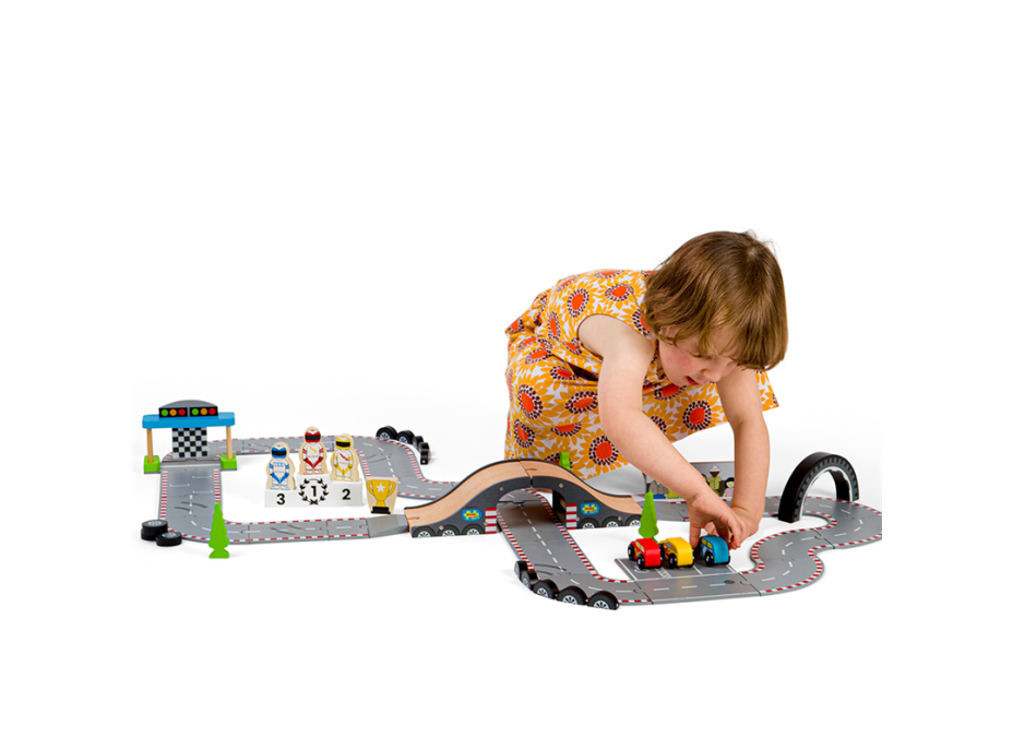 Bigjigs Rail Drevená autodráha závodný deň