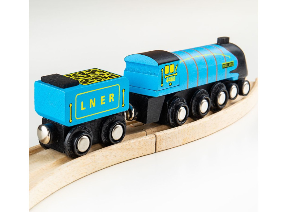 Bigjigs Rail Drevená replika lokomotívy Mallard + 3 koľaje