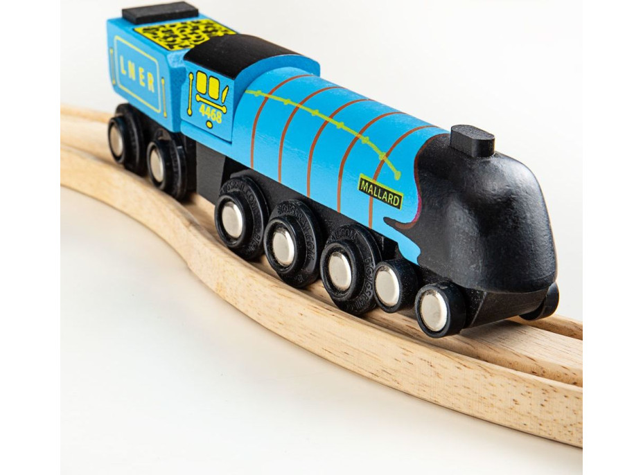 Bigjigs Rail Drevená replika lokomotívy Mallard + 3 koľaje