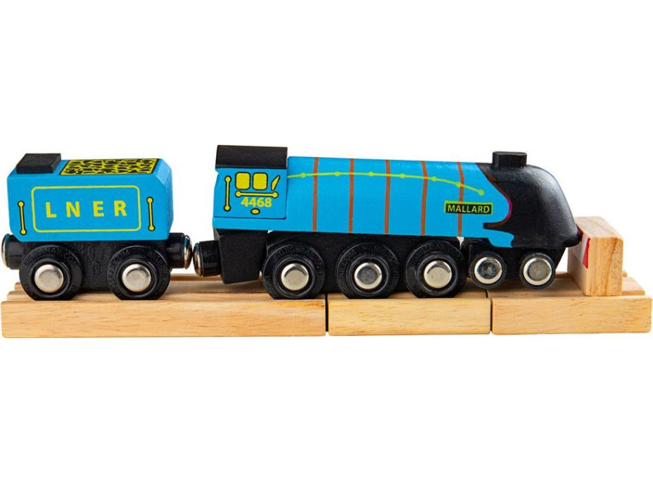 Bigjigs Rail Drevená replika lokomotívy Mallard + 3 koľaje