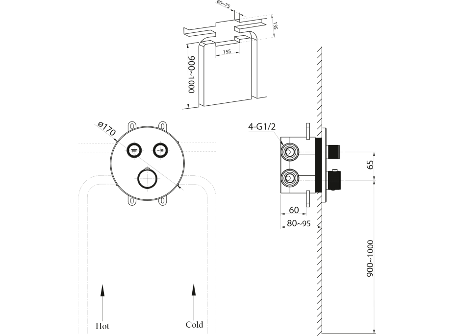 Sapho SMARTSELECT podomietková sprchová termostatická batéria, box, 2 výstupy, čierna mat RP032B