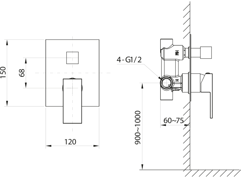 Sapho CUBEMIX podomietková sprchová batéria, 2 výstupy, chróm CM042