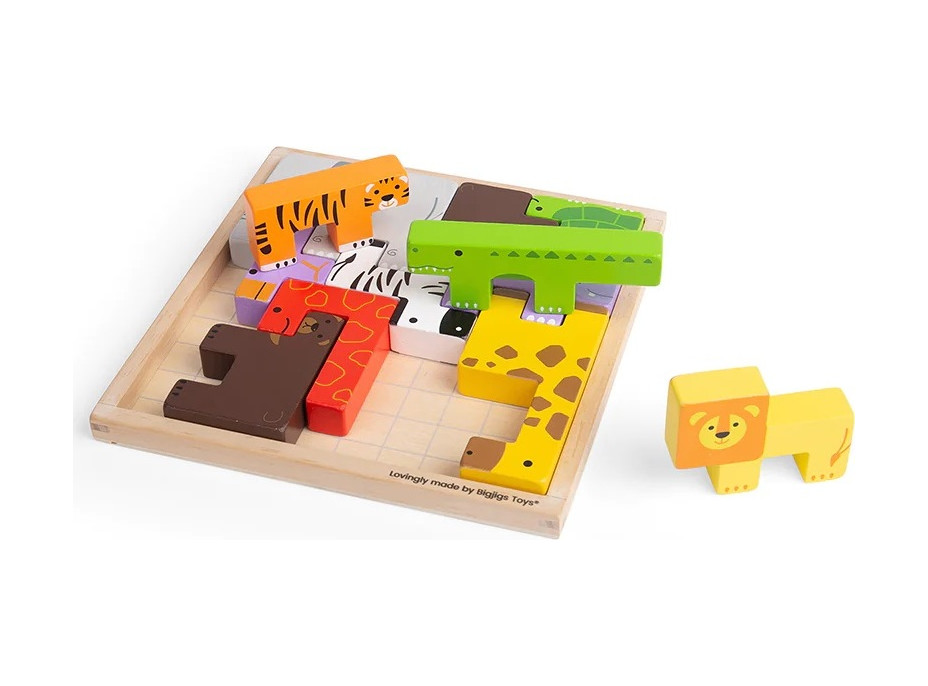 Bigjigs Toys Drevené kocky puzzle so zvieratkami safari