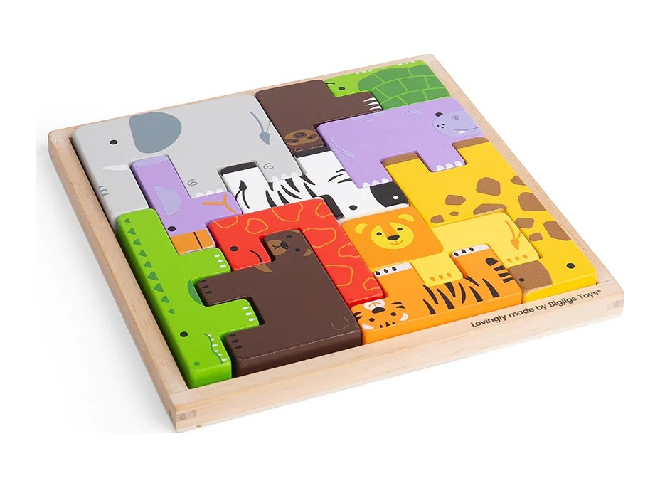 Bigjigs Toys Drevené kocky puzzle so zvieratkami safari