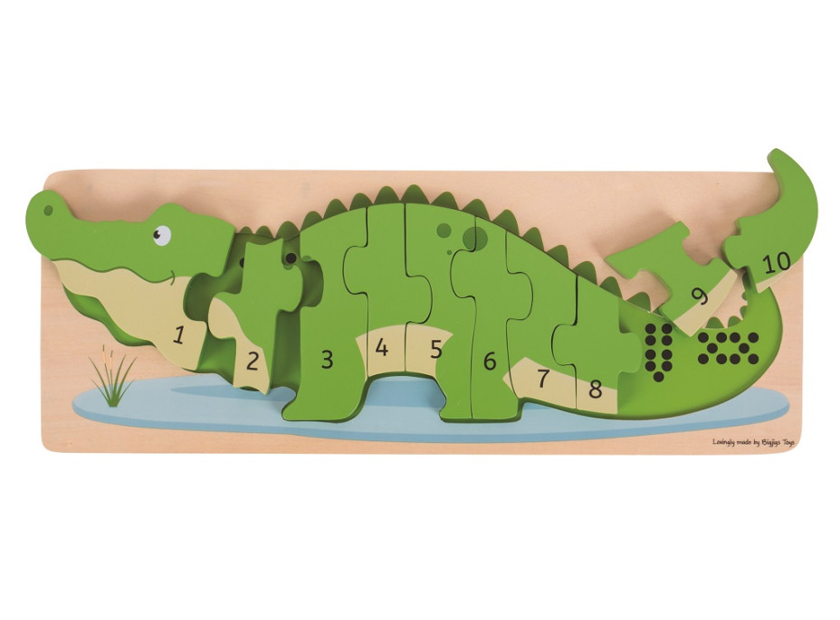 Bigjigs Toys Vkladacie puzzle krokodíl s číslami