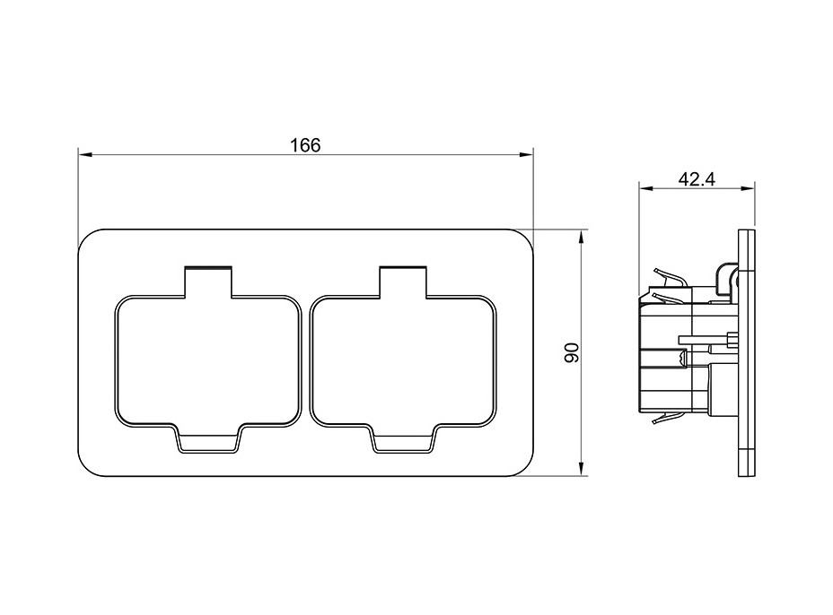 Solight vstavaná podlahová dvojzásuvka, IP55, obdĺžnikové viečko