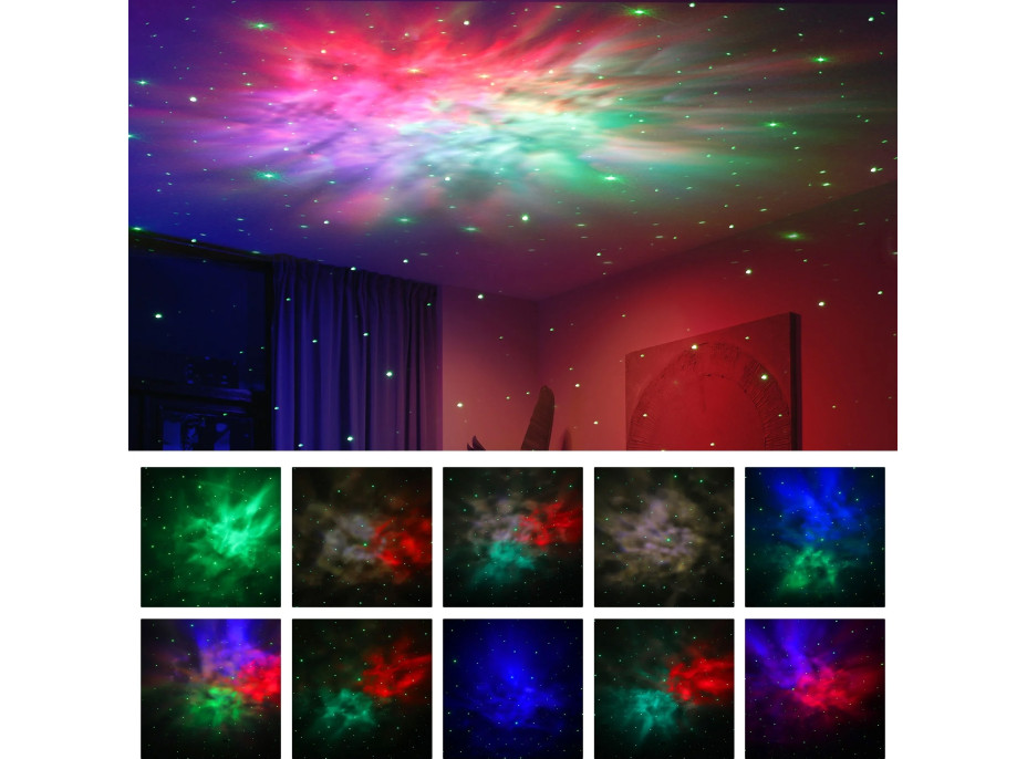 Nočná LED lampička/projektor hviezd NEBULA - biela