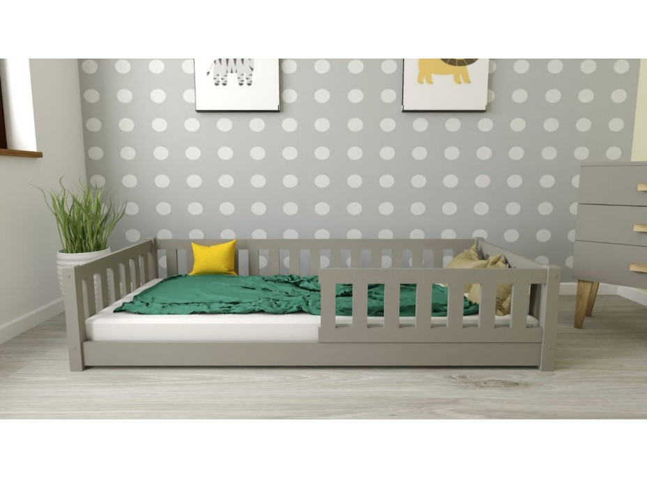 Detská Montessori posteľ z masívu borovice LULU 200x90 cm - šedá