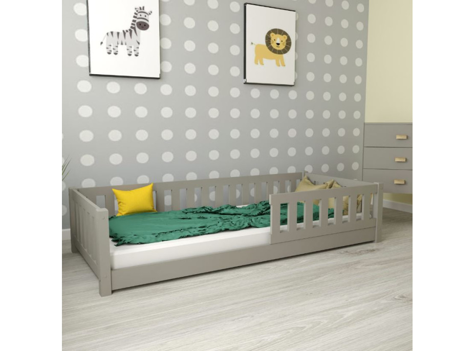 Detská Montessori posteľ z masívu borovice LULU 200x90 cm - šedá