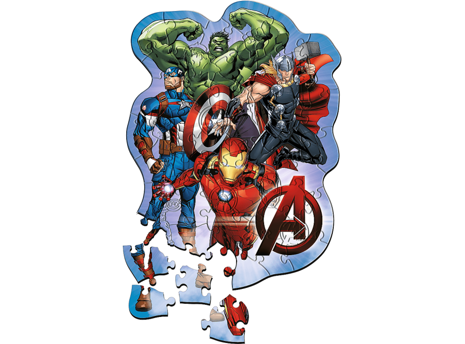 TREFL Drevené obrysové puzzle Avengers a ich dobrodružstvo 50 dielikov