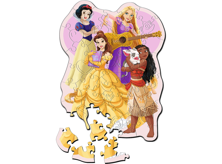 TREFL Drevené obrysové puzzle Disney: Krásne princezné 50 dielikov