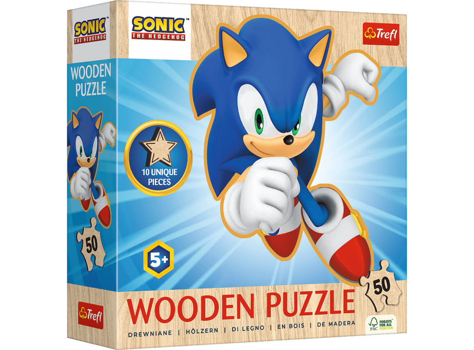 TREFL Drevené obrysové puzzle Sonic: Veselý Sonic 50 dielikov