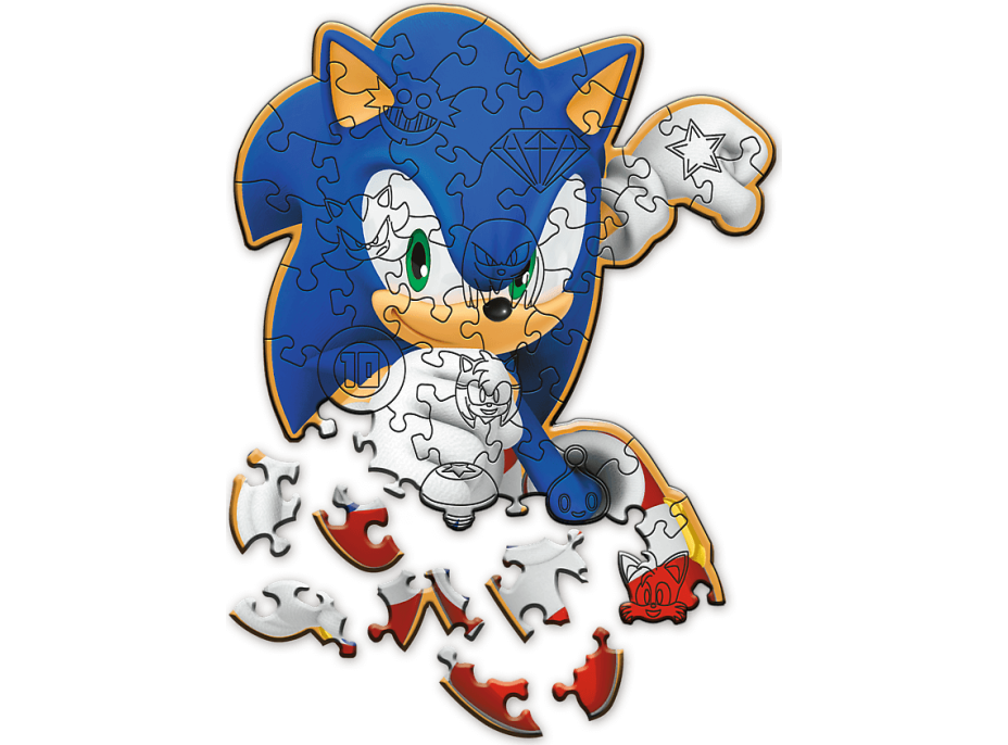 TREFL Drevené obrysové puzzle Sonic: Veselý Sonic 50 dielikov