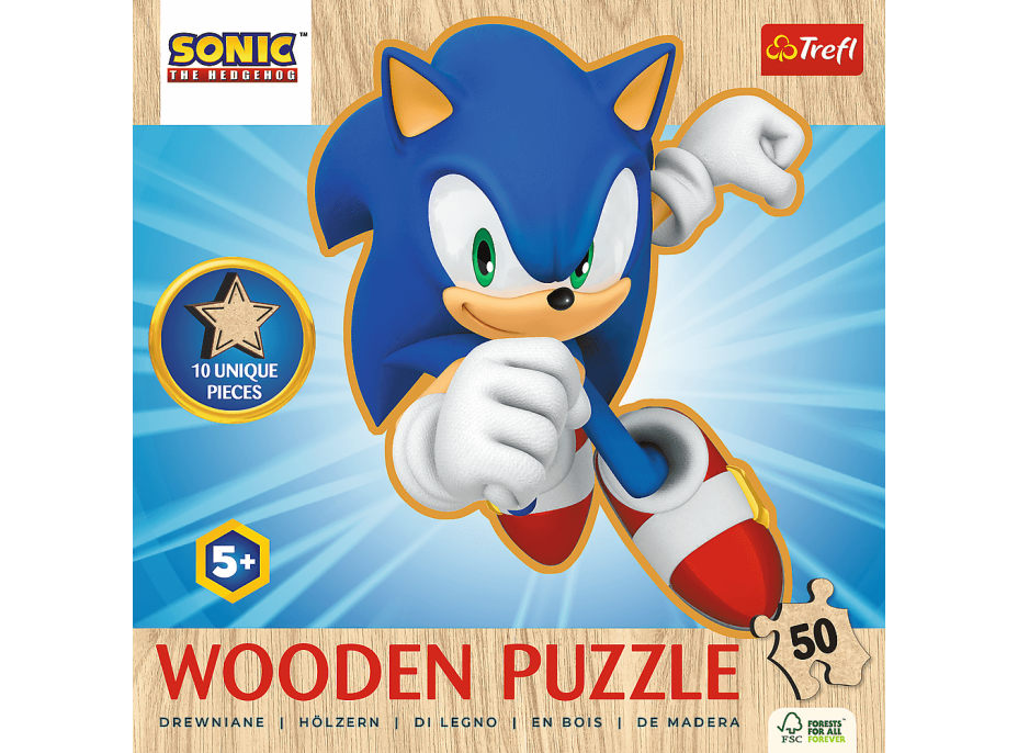 TREFL Drevené obrysové puzzle Sonic: Veselý Sonic 50 dielikov