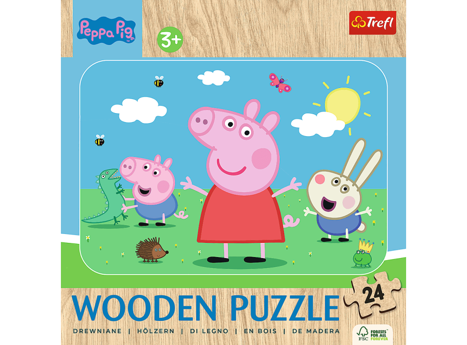 TREFL Drevené puzzle Prasiatko Peppa: Zoznámte sa s roztomilou Peppou 24 dielikov