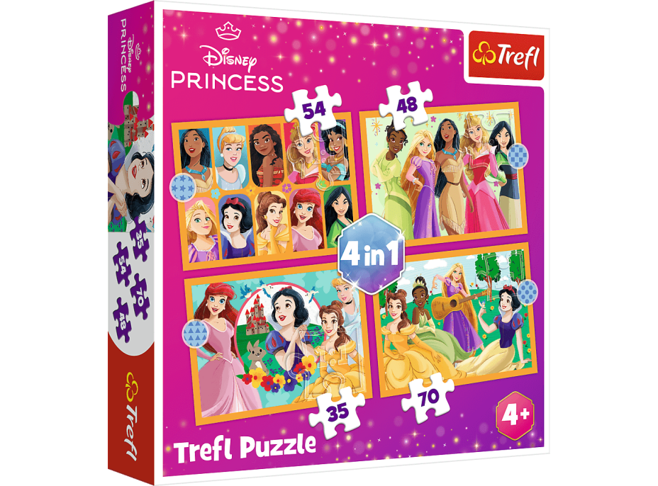 TREFL Puzzle Disney princeznej: Rozprávkové príbehy 4v1 (35,48,54,70 dielikov)