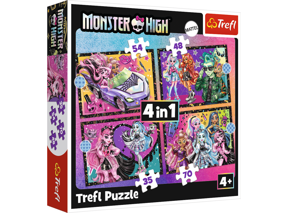 TREFL Puzzle Monster High: Elektrizujúci deň 4v1 (35,48,54,70 dielikov)