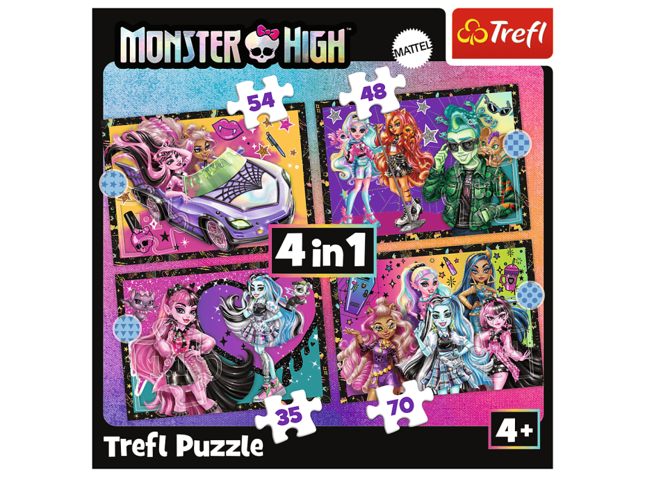 TREFL Puzzle Monster High: Elektrizujúci deň 4v1 (35,48,54,70 dielikov)