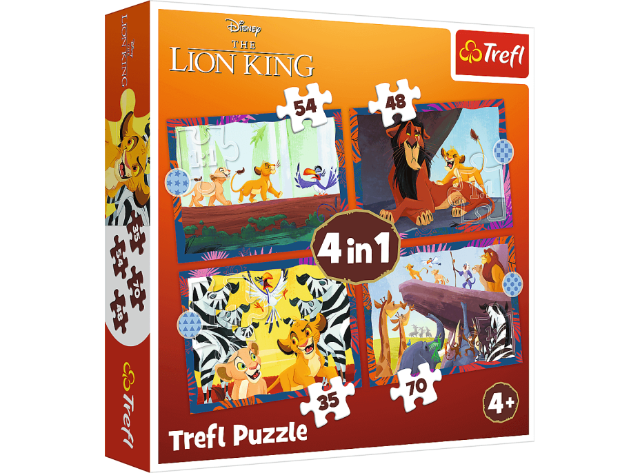 TREFL Puzzle Odvážny Leví kráľ 4v1 (35,48,54,70 dielikov)