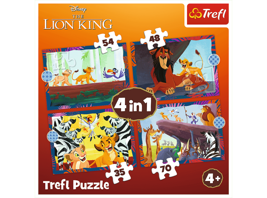 TREFL Puzzle Odvážny Leví kráľ 4v1 (35,48,54,70 dielikov)