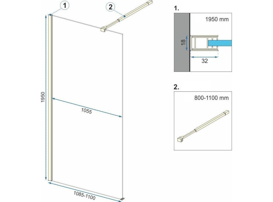 Kúpeľňová pevná zástena Rea AERO Ombre 110 cm - brúsená zlatá - biele sklo