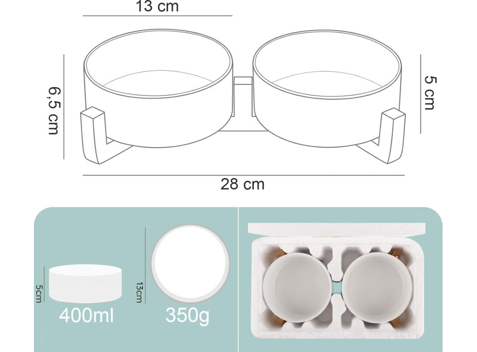 Sada keramických misiek pre psov JAX 400 ml - biela